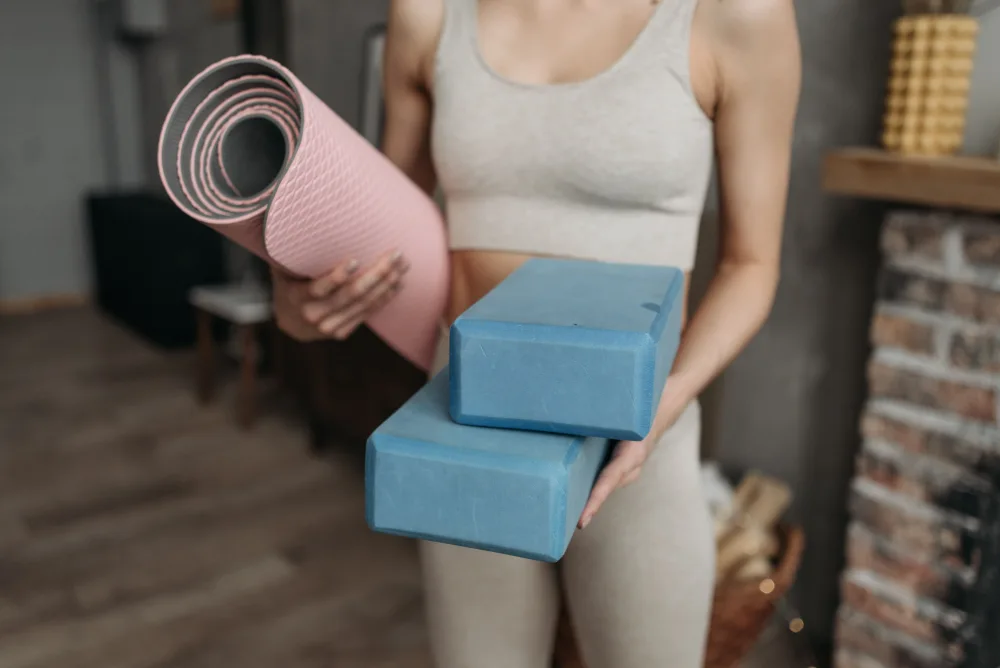 Yoga block pair — equipment photography